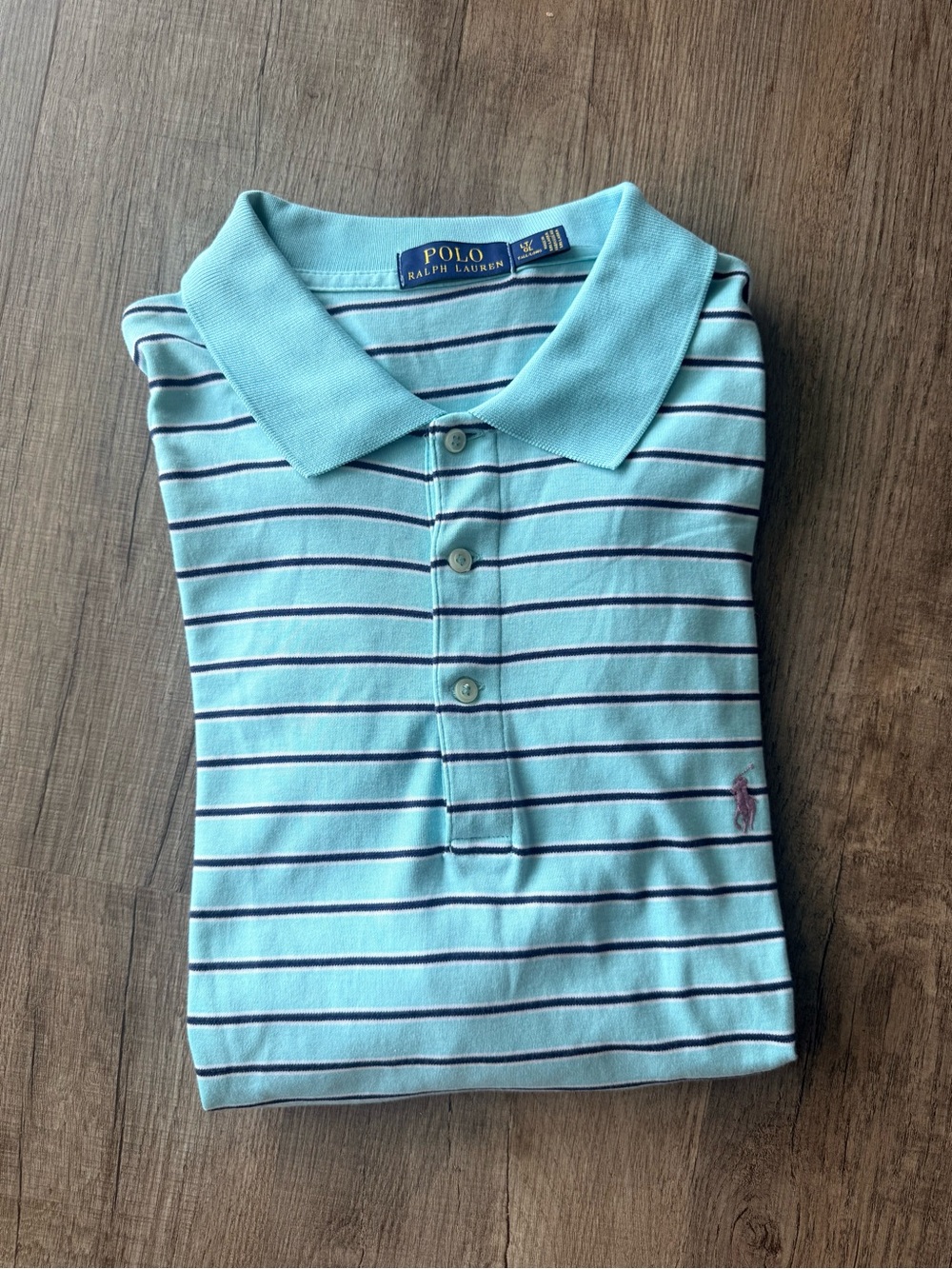 Ralph Lauren Men’s Mint Blue Polo with Navy Stripes
